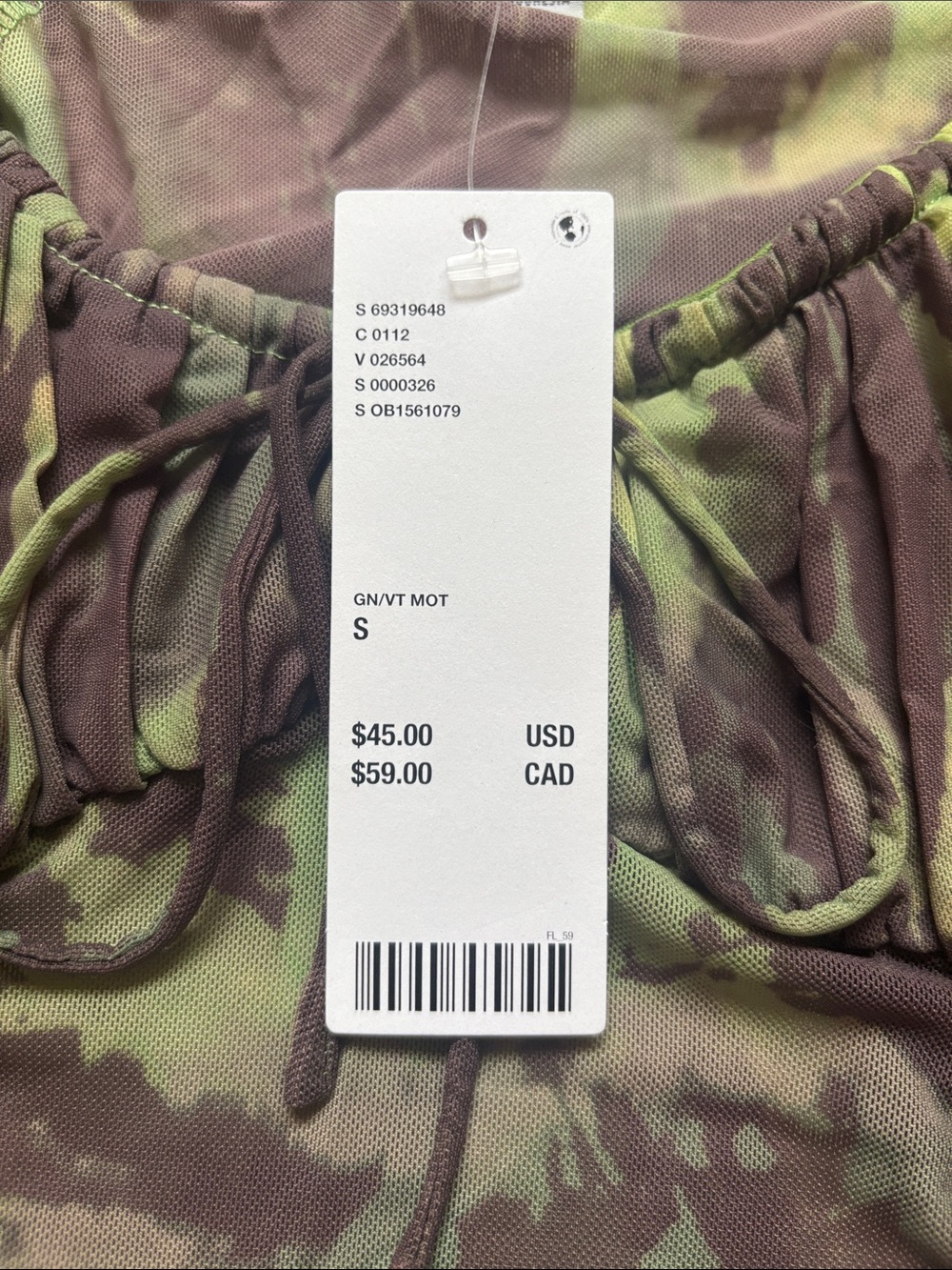 Urban Outfitters Green & Brown Long Sleeve Crop Top - Picture 3 of 6